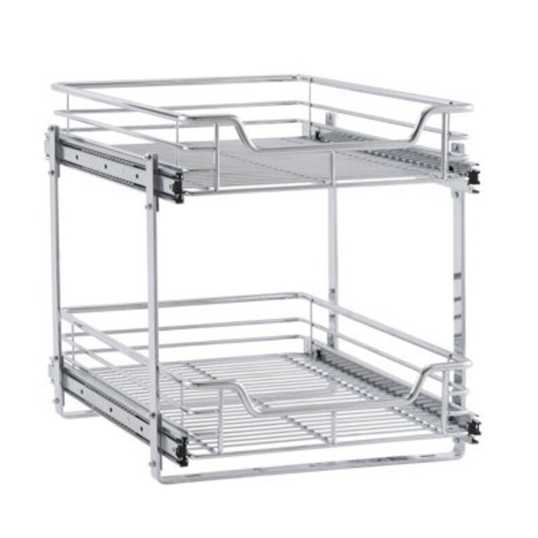 Elizandra Glidez Multipurpose Paint-Finished Steel Pull-OutSlide-Out Storage Organizer with Plastic Liners for Under Cabinet Use - Dual-Slide 2-Tier Design - Fits Standard Size Cabinet or Shelf