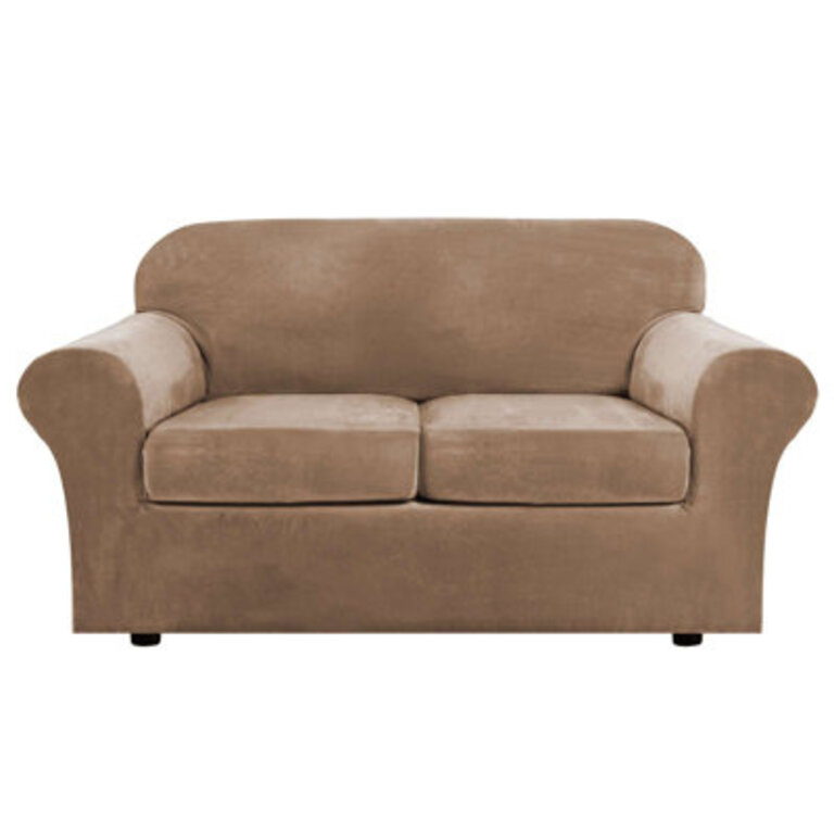 Soft Velvet Plush 3 Piece Stretch Loveseat Sofa Slipcover for 2 Cushion Couch