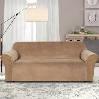 Luxurious Soft Velvet High Stretch Fitted Furniture Protector Box Cushion Non Slip for Large Sofa Slipcover