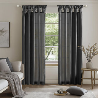 Rivau Faux Silk Lined Twist Tab Single Window Curtain Panel with Privacy Lining Room Darkening