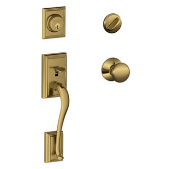 Addison Handleset with Single Cylinder Deadbolt and Plymouth Door Knob and Rosette