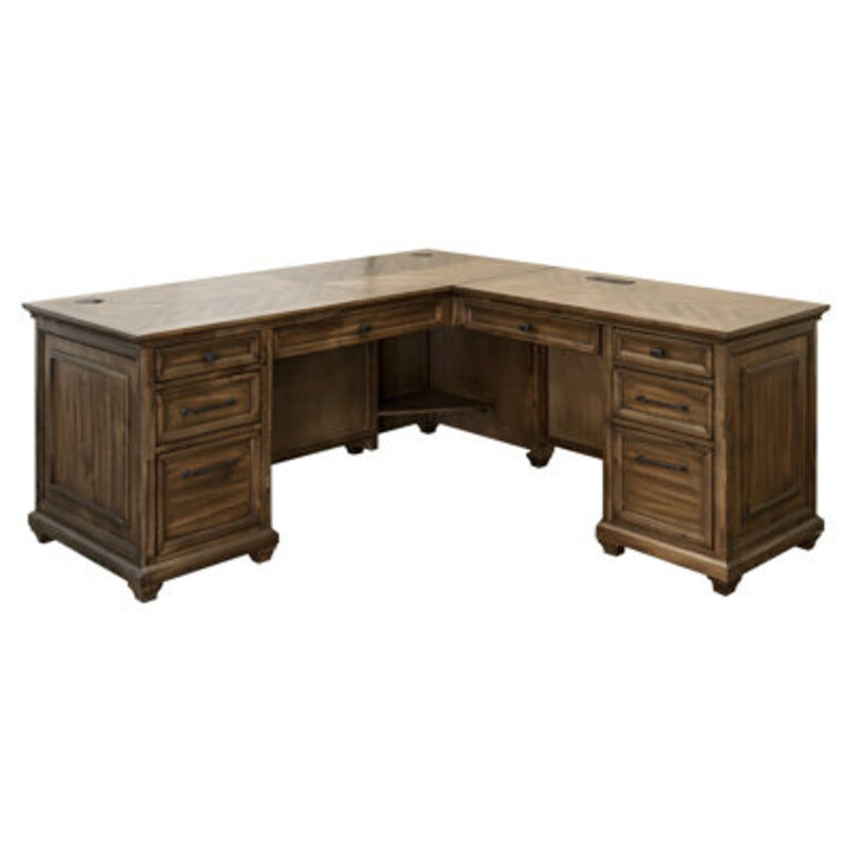Carleny Corner Executive Desk with Built in Outlets Brown