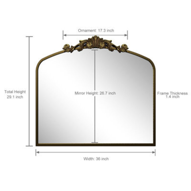 Arch High Quality Aluminum Alloy Framed French Cleat Mounted Baroque Wall Decor Bathroom Vanity Mirror with 3-Year Warranty