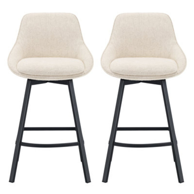 Absalom Swivel Upholstered 256 Linen Counter Stool with Metal Frame