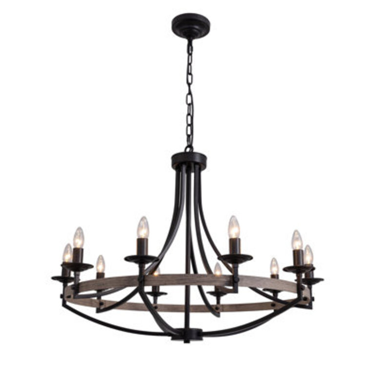 Havalah 10 - Light Steel Candle Style Dimmable Wagon Wheel Chandelier