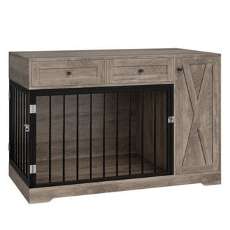Ansel 472 Modern Wooden Dog Crate Furniture Pet Kennel with Double Doors 2 Storage Drawers  Food Cabinet Perfect for Teddy Pomeranian  Large Breeds