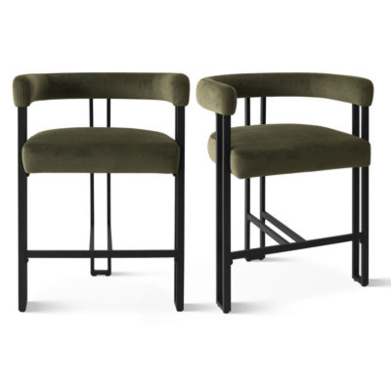 Colrain 24 Upholstered Velvet Solid Back Counter Stool