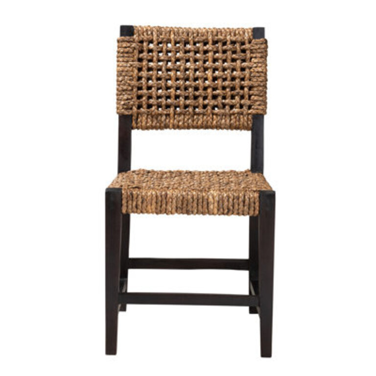Benjimin Alise Modern Bohemian Mahogany Wood and Seagrass Dining Chair