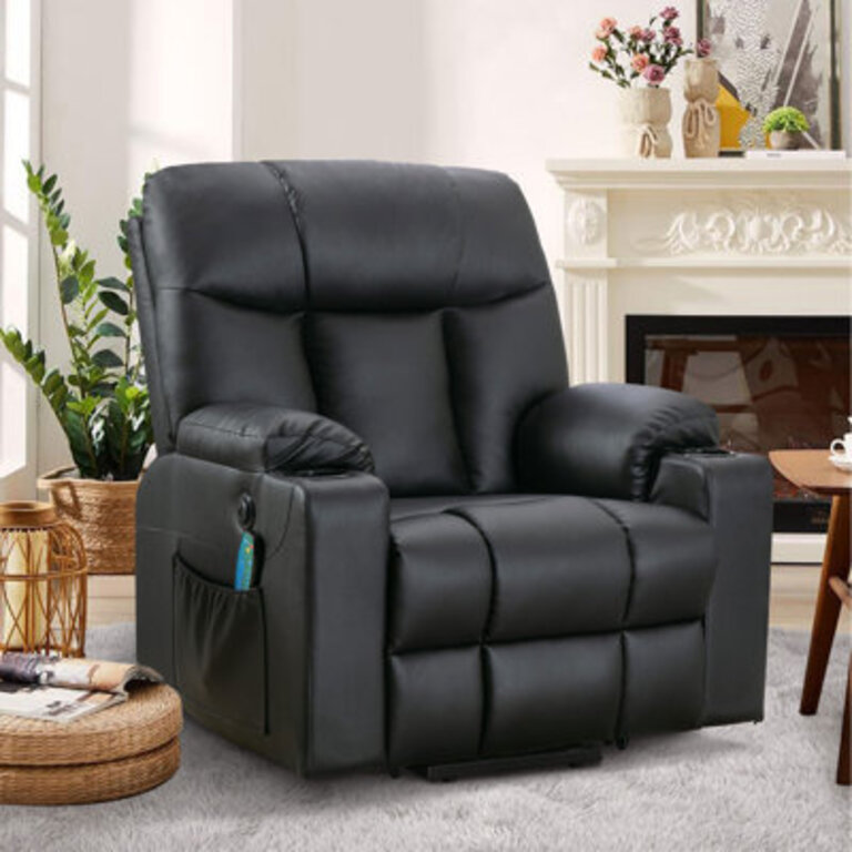 378 Wide Soft and Oversize Leather Power Lift Assist Massage Heat Recliner with USB  Dual Cupholders
