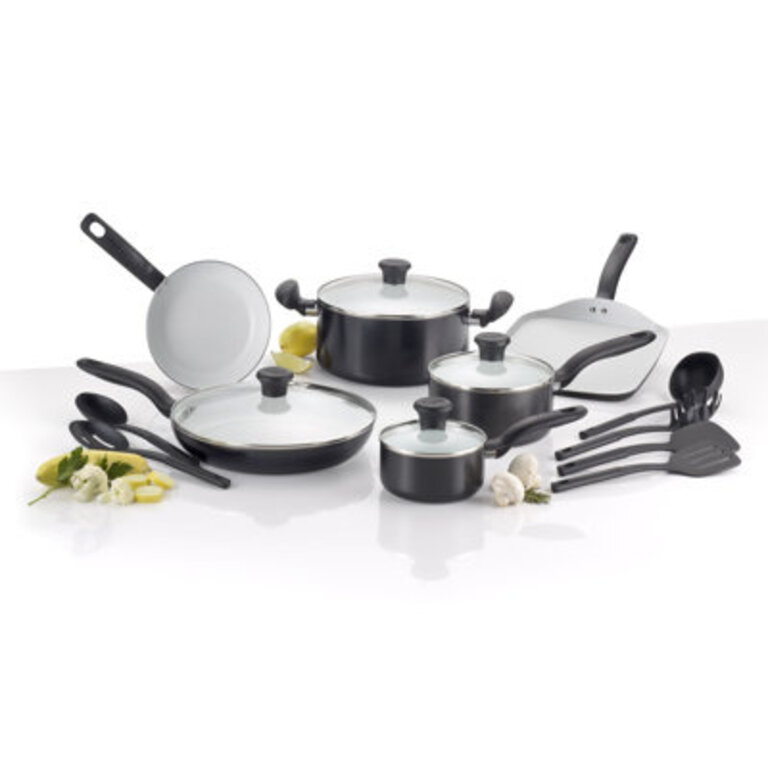 T-fal Initiatives Nonstick Aluminum Cookware Set  Cooking Utensils 16 piece