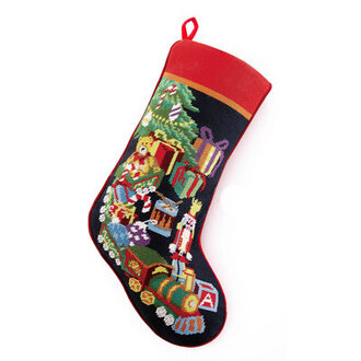 Toy Train Embroidered Needlepoint Stocking