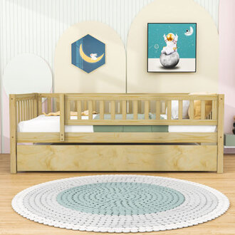 Havva Wood Daybed with Twin Size Trundle and Fence Guardrails