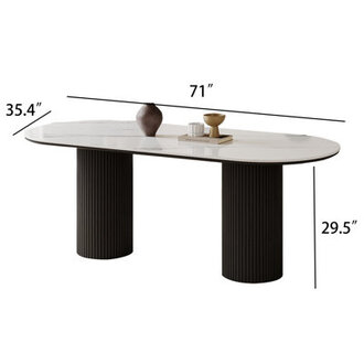 708 Stone Top Solid Wood Base Oval Modern Dining TableKitchen  Dining Room TablesRectangulardining Table For 6