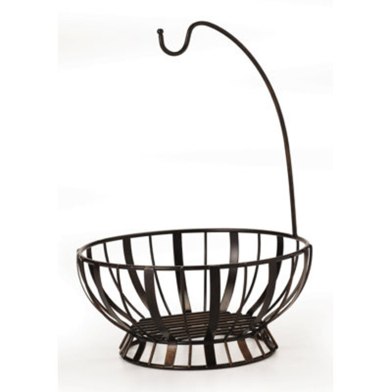 Gourmet Basics by Mikasa Band and Stripe Metal Fruit Basket with Banana Hook Antique Black