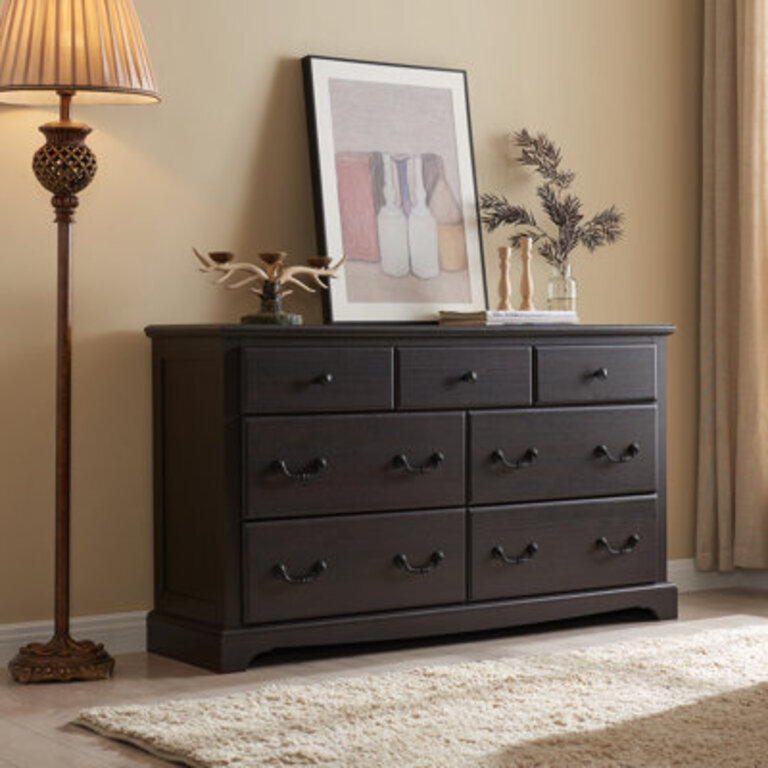 Fariah 54W  Vintage 7 - Drawers Dresser Organizer Wood Rustic Wide Chest of Drawers
