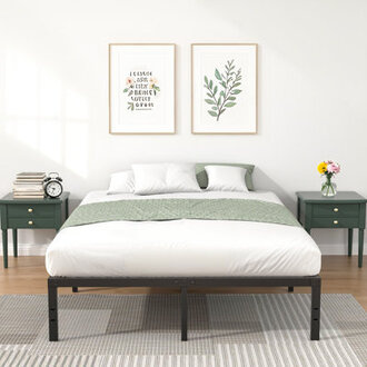 14 Black Metal Bedframe With Headboard Compatible Platfom Bed