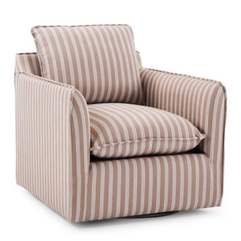 Kandyn 297 W Modern Soft Stripe Upholstered Swivel Barrel Chair with Removable Cushion
