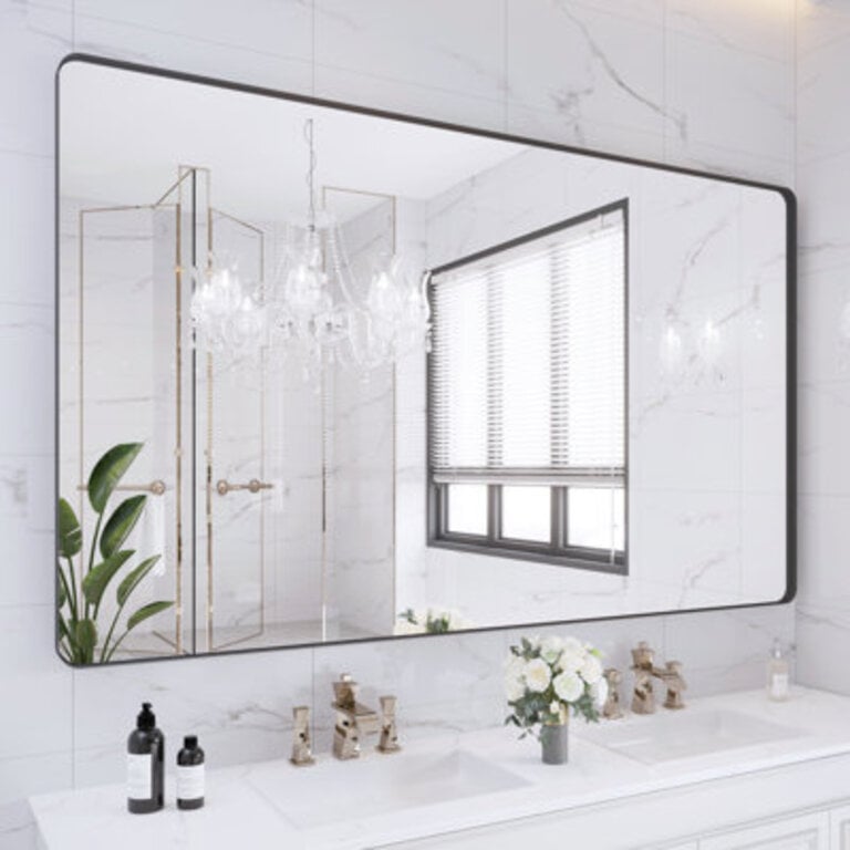 Lesamuel Filleted Corner Wall Mounted Mirror Bathroom Mirror Vanity Wall Mirror With Aluminum Frame