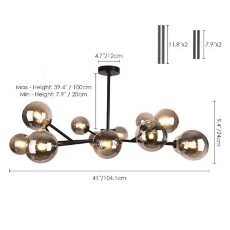 Ayaan 15 - Light Sputnik Modern Linear Modern Glass Bubble  Smoke GlassCrystal Chandelier