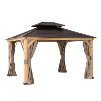 Sunjoy Universal Curtain and Mosquito Netting for 13 ft x 15 ft Wood Gazebo Screen Walls with Zipper for Gazebo