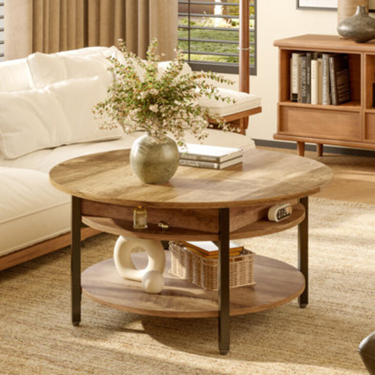 Wynny 27W Round Lift-Top Wood Coffee Table with Storage