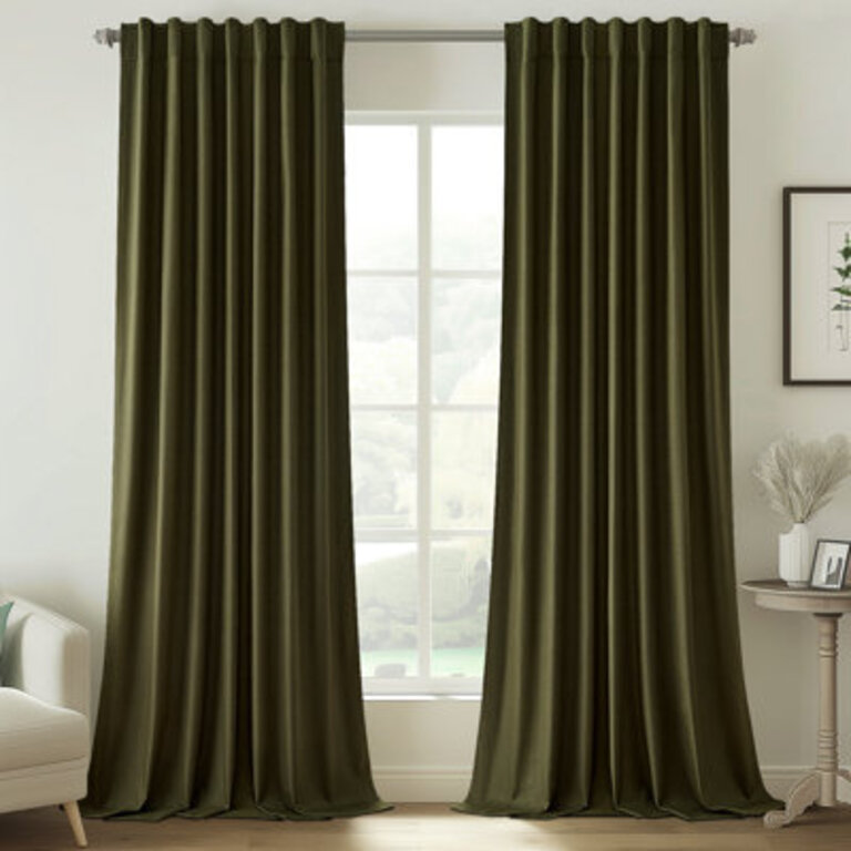 Dennan 100 Blackout Thermal Insulated Linen DrapesBack Tab Hooks Drapes Set of 2With Hooks