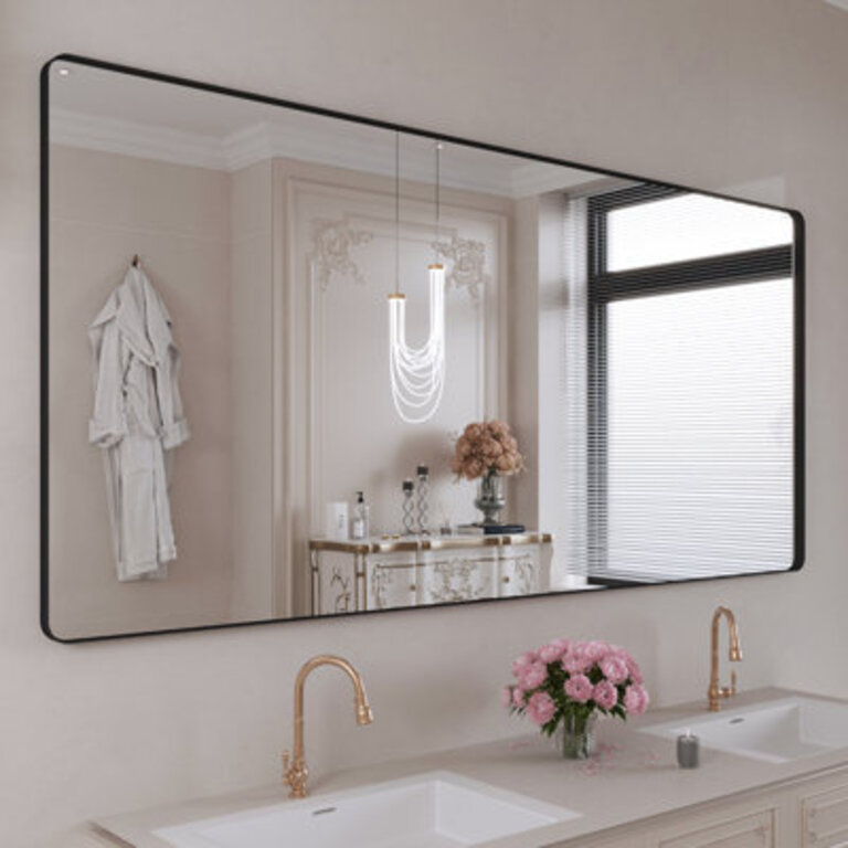 Lesamuel Filleted Corner Wall Mounted Mirror Bathroom Mirror Vanity Wall Mirror With Aluminum Frame