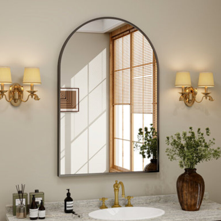 Lilaram Aluminium Alloy Frame Wall Mounted Arch Bathroom  Vanity Mirror