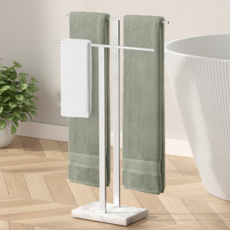 KES Freestanding Towel Rack 2-Tier 33H Dual T-Shape Towel Stand with Weighted Marble Base for Bathroom 188 Stainless Steel