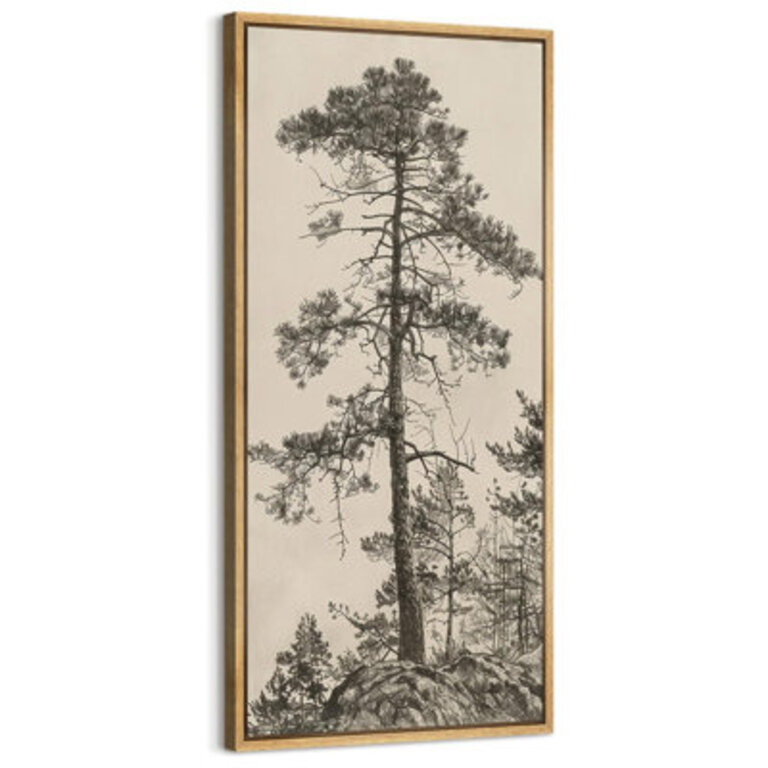 Vintage Pine Tree Landscape Modern Rustic Artwork - Extra Large Framed Wall Art Canvas Print