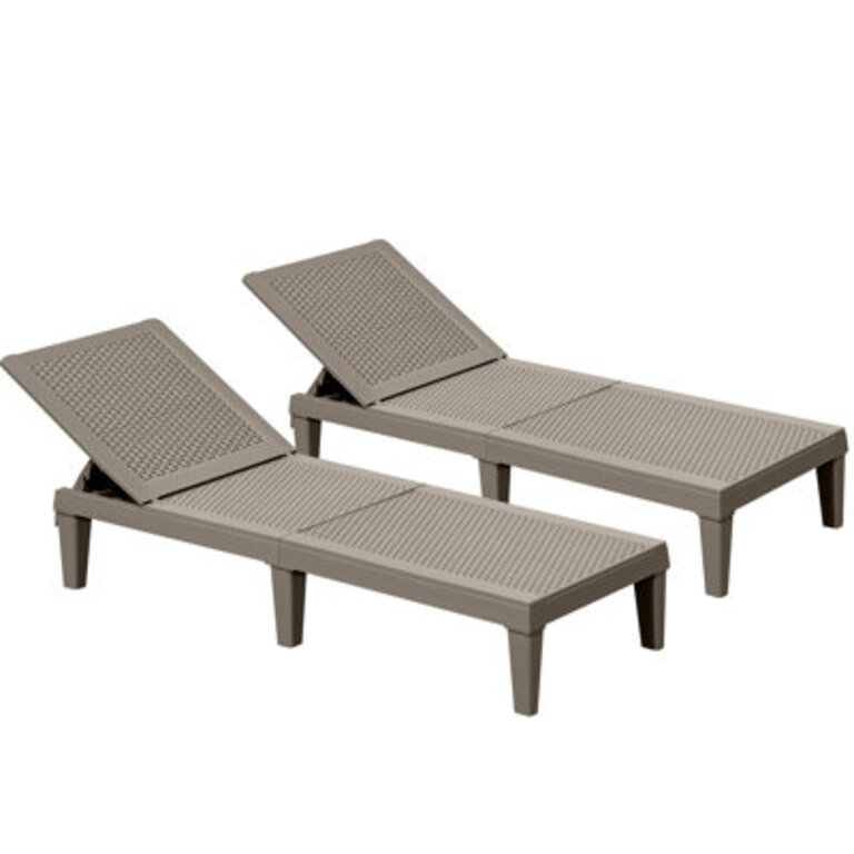 2-Pieces Outdoor Chaise Lounge Chairs with Adjustable Backrest