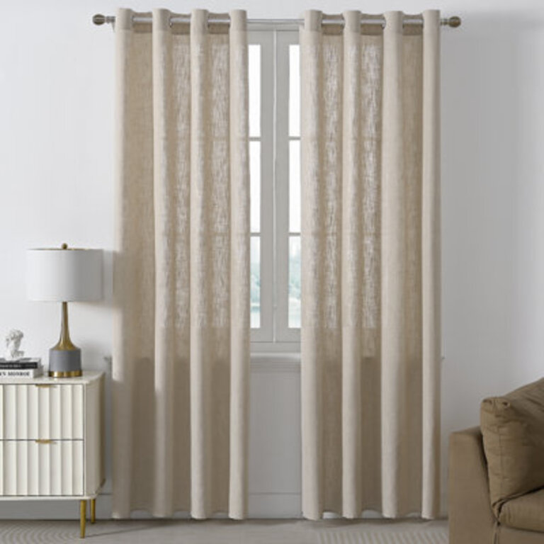 Draycott Polyester Linen Textured Light Filtering Semi-Sheer Grommet Curtain Pair
