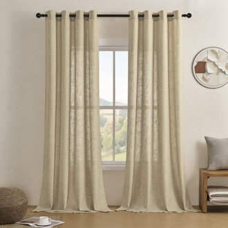 Draycott Polyester Linen Textured Light Filtering Semi-Sheer Grommet Curtain Pair