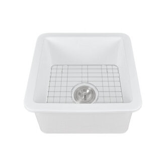 Square Fireclay 18 L x 18 W UndermountDrop-In Kitchen Sink with Basket Strainer and Sink Grid