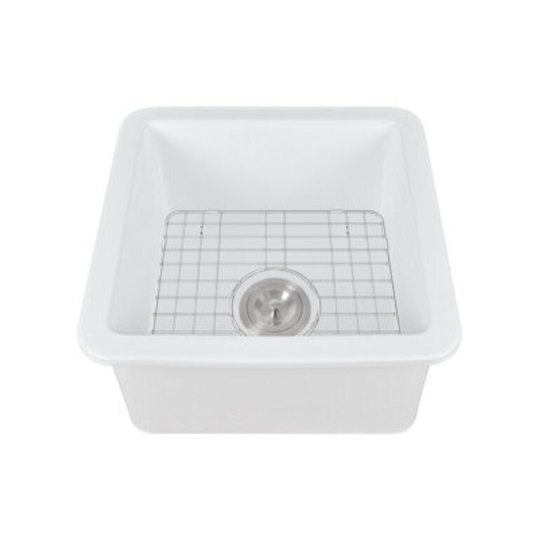Square Fireclay 18 L x 18 W UndermountDrop-In Kitchen Sink with Basket Strainer and Sink Grid