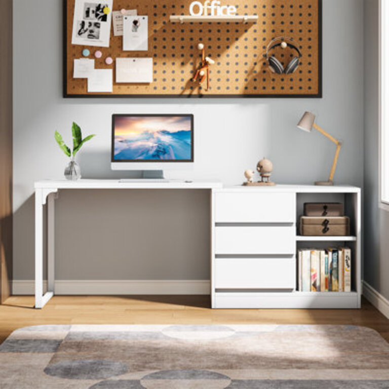 Reversible L Shaped Computer Desk With Drawer Cabinet