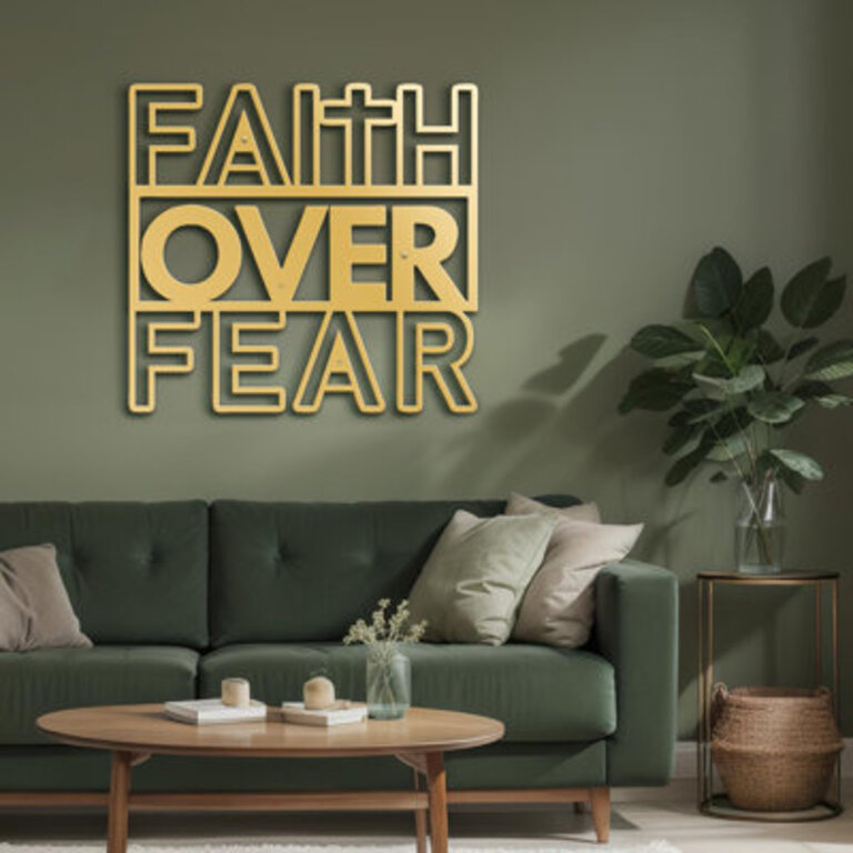 Faith Over Fear - Black Gold Text Inspirational Metal Wall Decor Home Decoration Wall Accent