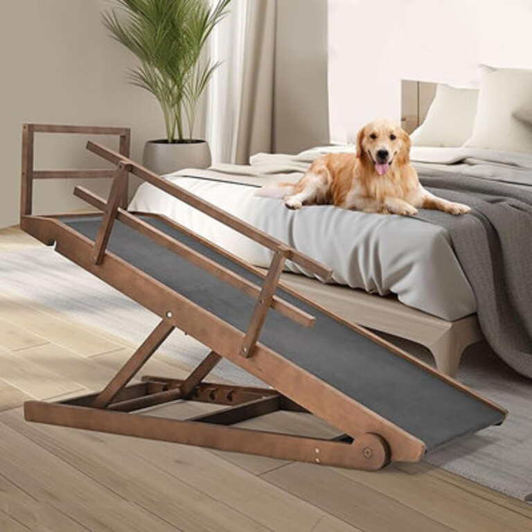 629in Adjustable Portable Wooden Dog Ramp For Dogs  Cats 5 Level Adjustable Ramp With Rubber Mat