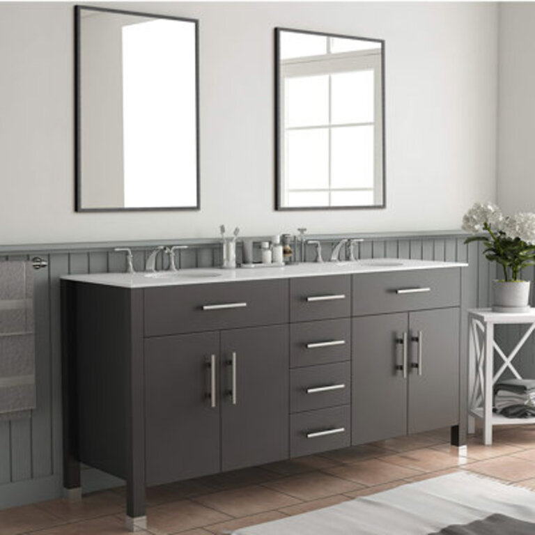 Kayelle 36x24 Rectangle Black Aluminum Alloy Thin Framed Wall-Mounted Vanity Mirror Set of 2