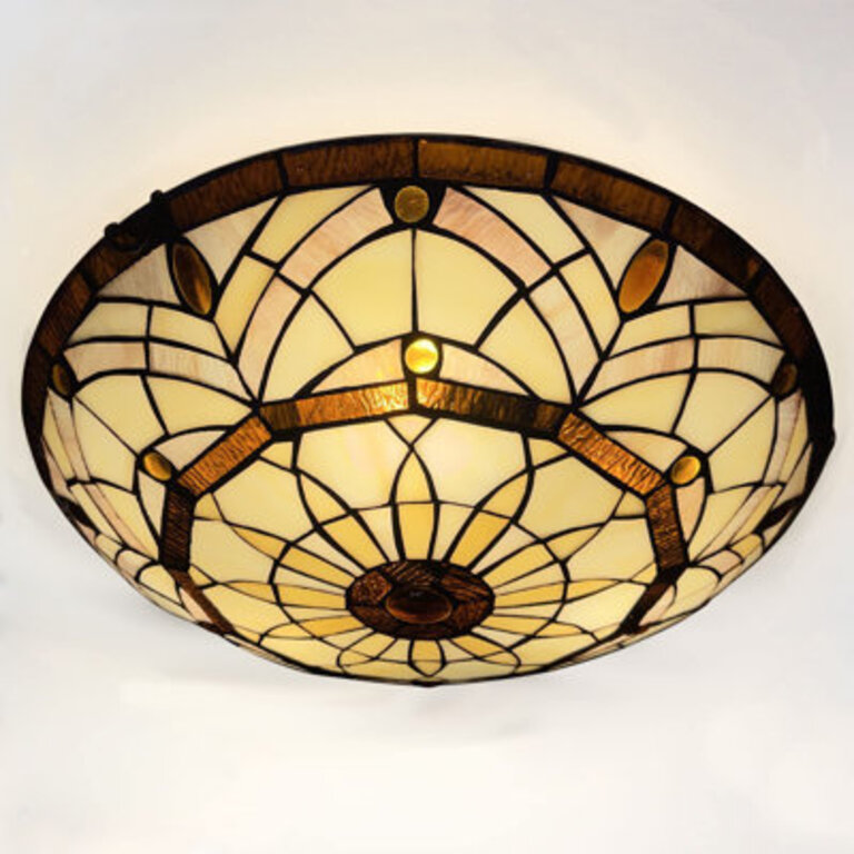 Kensie Tiffany Ceiling Light Fixtures Flush Mount 3-Light 16 Wide Vintage Stained Glass Lampshade Ceiling Lamp