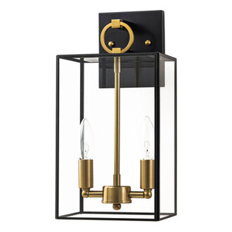 2-light Blackbrass Outdoor Wall Lantern With E12 Base Socket And Clear Tempered Glass Shade