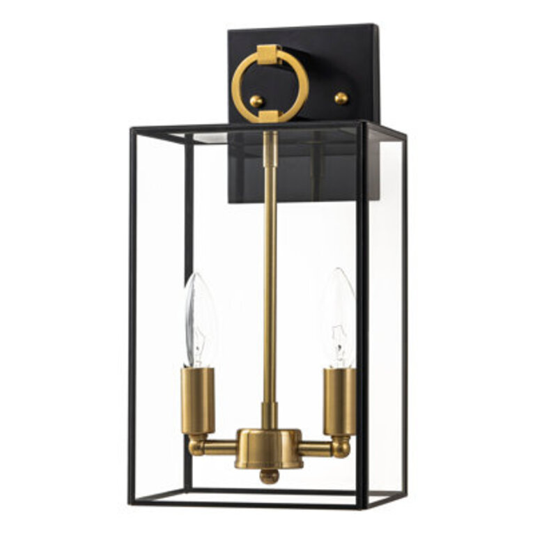 2-light Blackbrass Outdoor Wall Lantern With E12 Base Socket And Clear Tempered Glass Shade