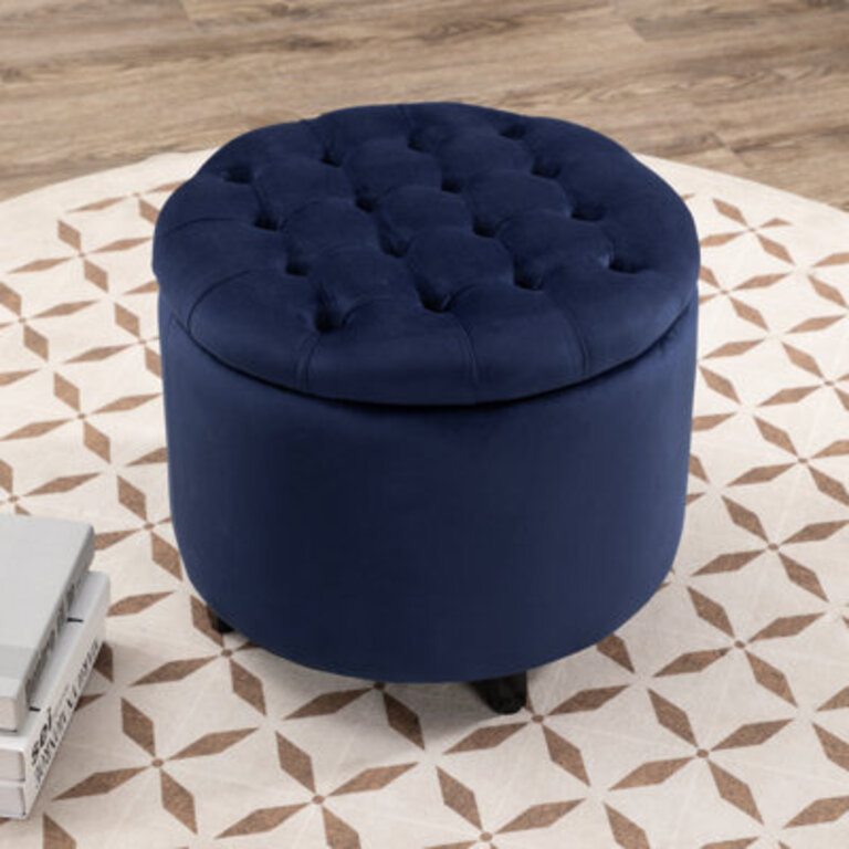 Briana Velvet Tufted Round Storage Ottoman