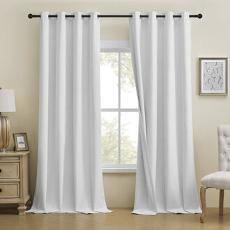 Leming Linen Like Polyester Blackout Room Darkening Grommet Curtain Pair