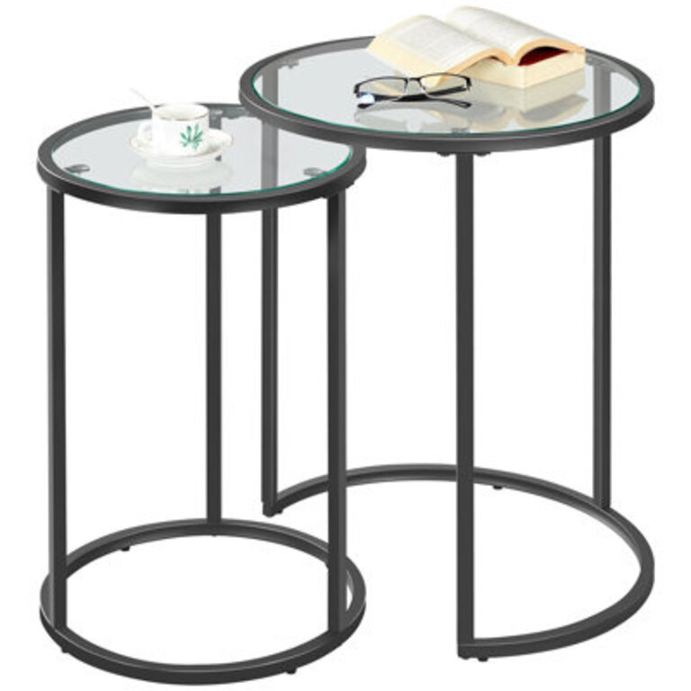 Baina 235H Round Nesting End Table Set with Metal Frame