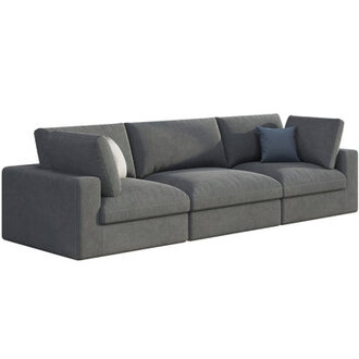 Modechai Sectional Sofa 114 Inches Down Filled Sectional Sofa 3 Seater Comfy Couch White Linen