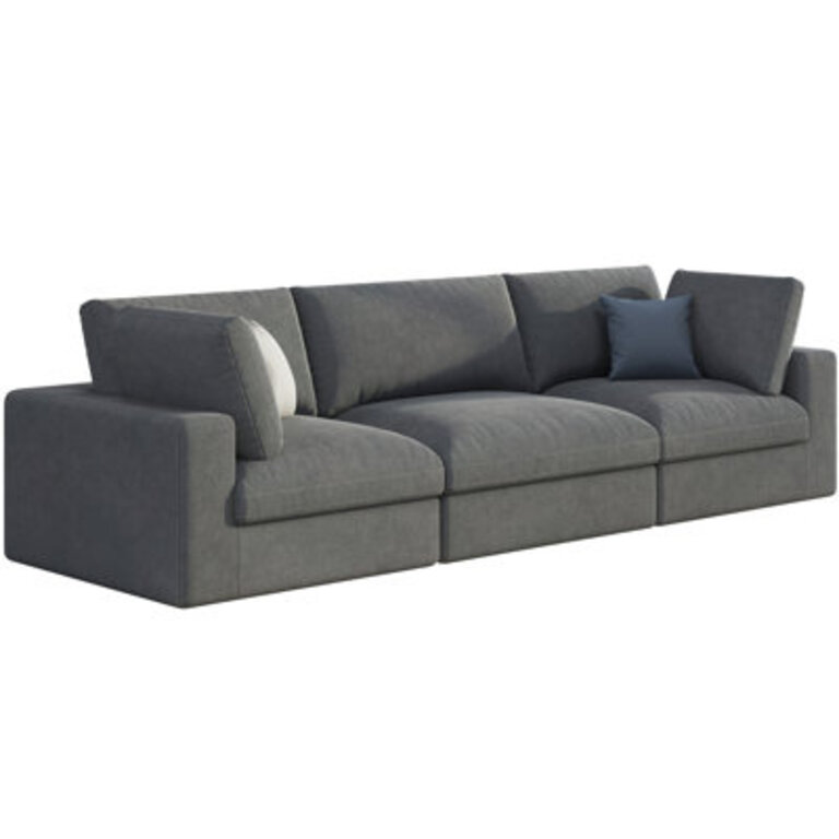 Modechai Sectional Sofa 114 Inches Down Filled Sectional Sofa 3 Seater Comfy Couch White Linen