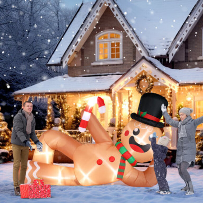 98Ft Brown Lying Gingerbread Man Inflatable Christmas Decoration