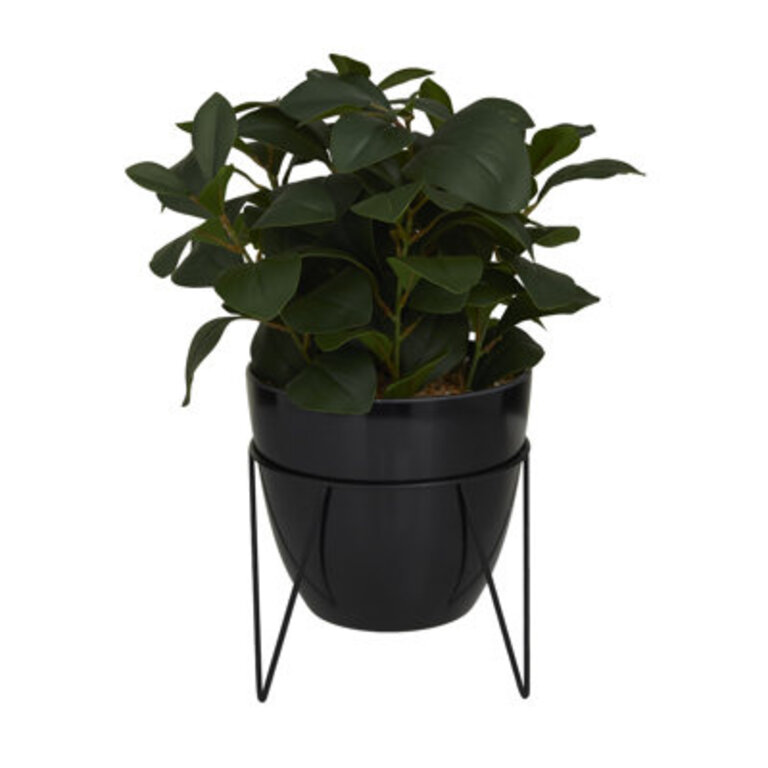 Faux Foliage Eucalyptus Artificial Plant with Realistic Leaves and Metal Stand and Black Pot