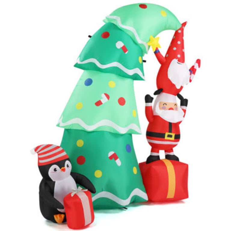 6 FT Lighted Christmas Tree With Elf And Santa Claus Inflatable Decoration